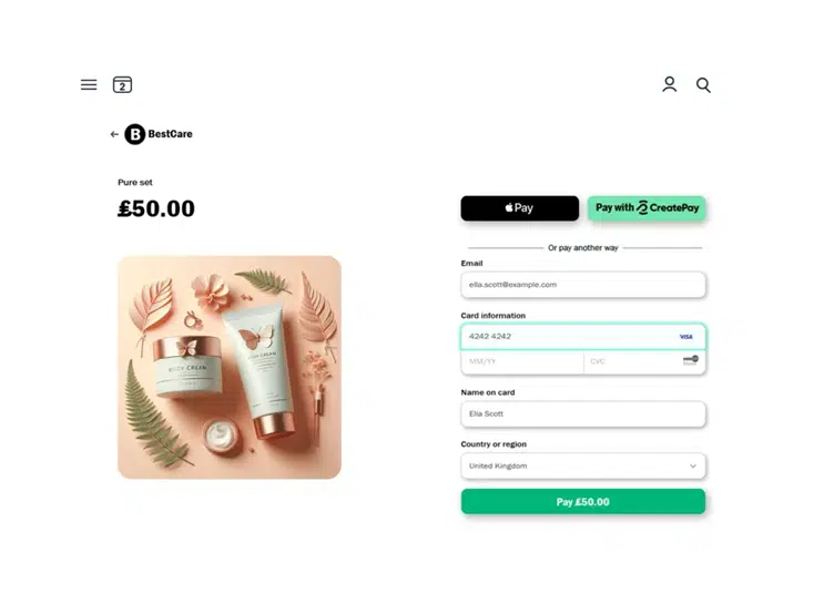 a view of a website taking an online payment